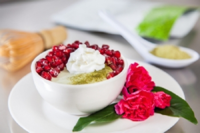 Pomegranate Matcha Pudding